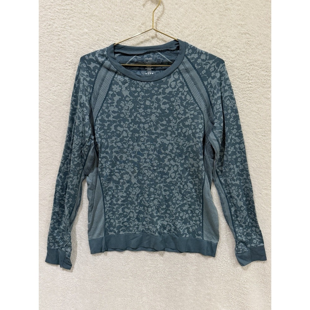 Title Nine Seamless Floral Teal Long Sleeve Base Layer Top Shirt Womens Large